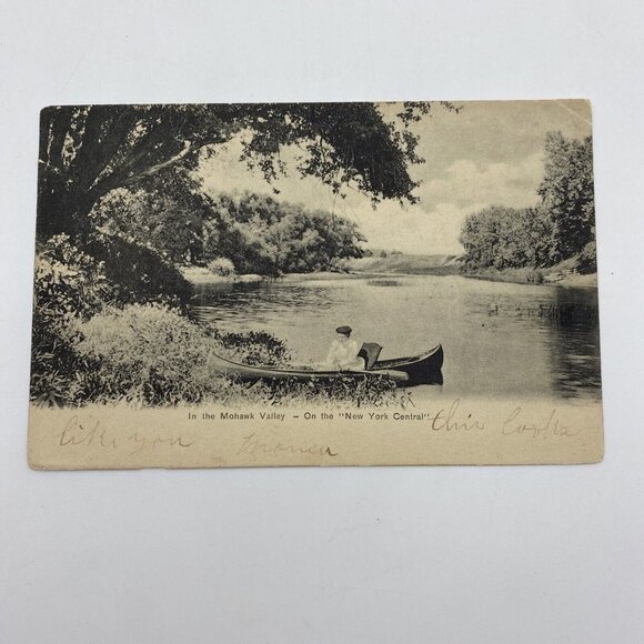 Vtg The Mohawk Valley NY Postcard Posted 1905 On The NY Central Canoeing Boating - Picture 1 of 9
